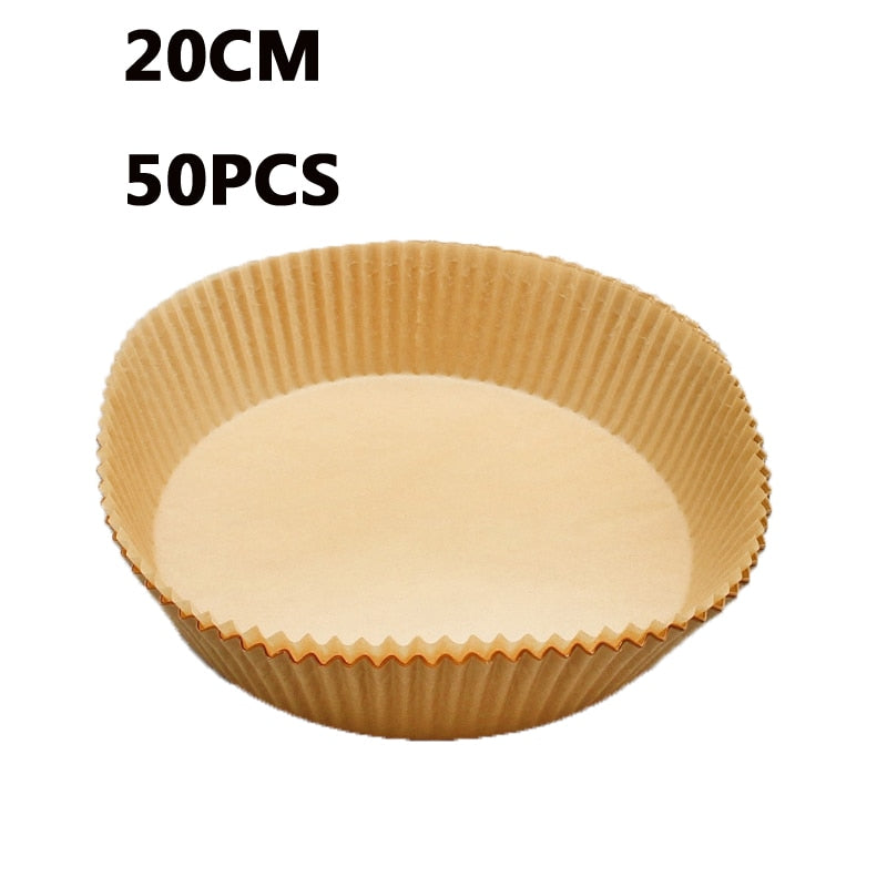 50pcs Air Fryer Disposable Paper Liner Non-Stick Mat Steamer Round Paper